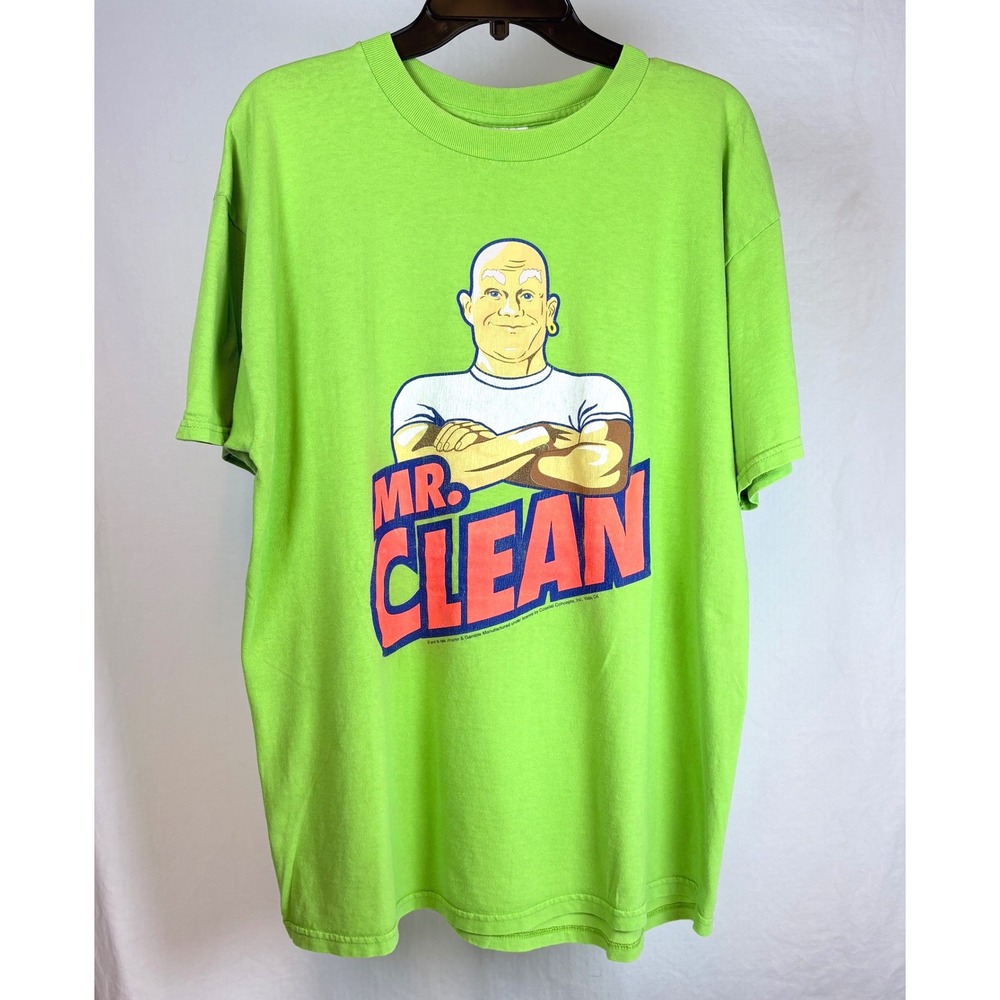 Vintage 1999 Mr Clean Graphic T-Shirt Mens XL Tultex Lime Green 90s Advertising
